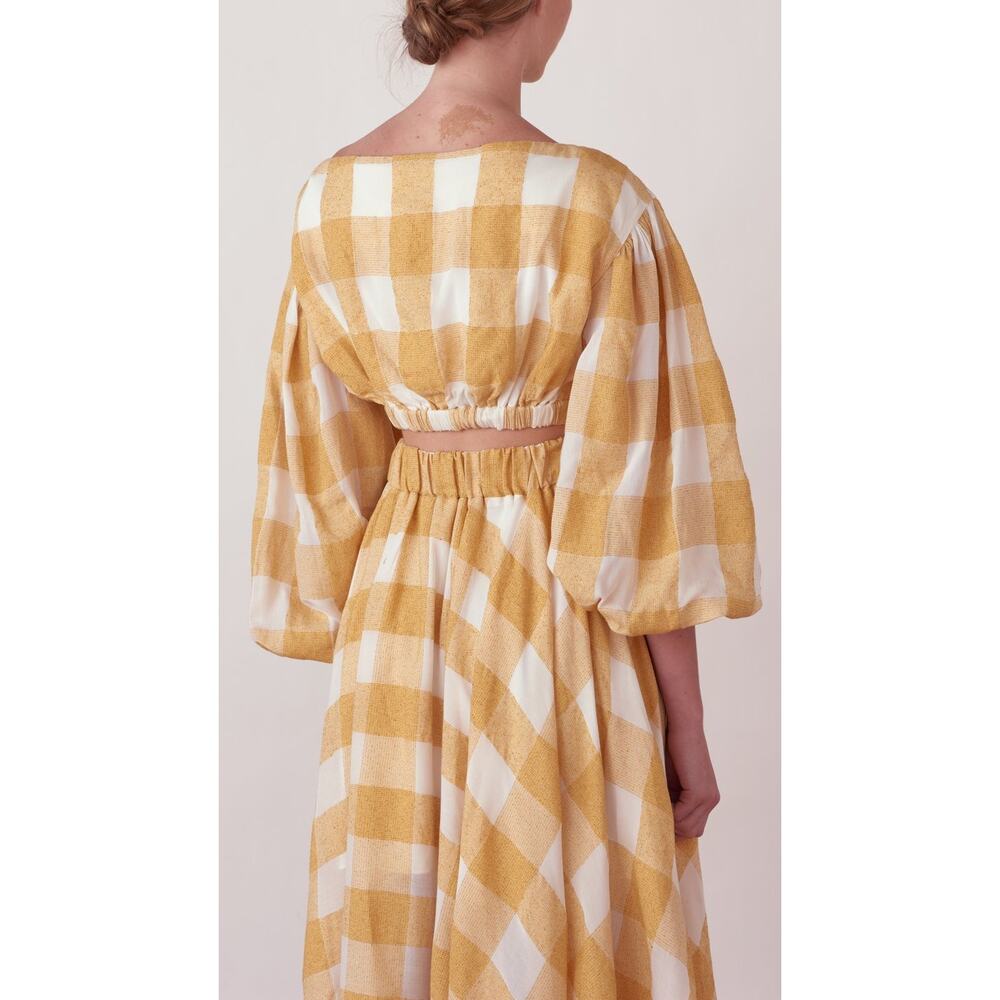 Acler Sutherland Linen Blend Blouse in Canary Yellow Gingham Cottagecore Size 4 - Picture 3 of 8